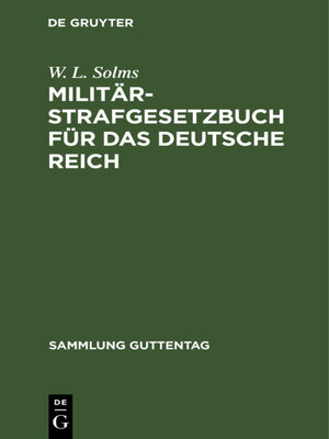 cover image of Militär-Strafgesetzbuch für das Deutsche Reich